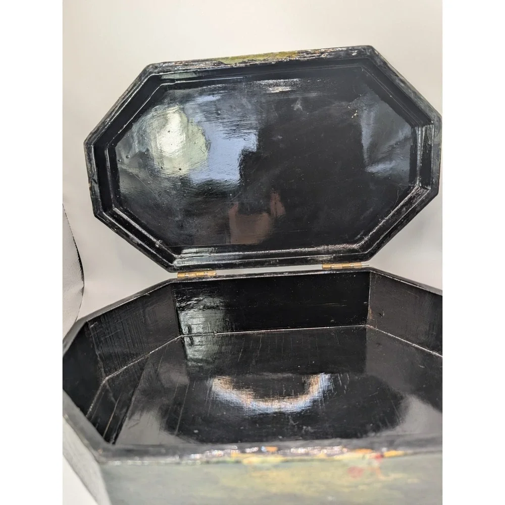 Hand Painted Chicken Octagonal Wooden Keepsake Storage Box Farmhouse Decor 12in